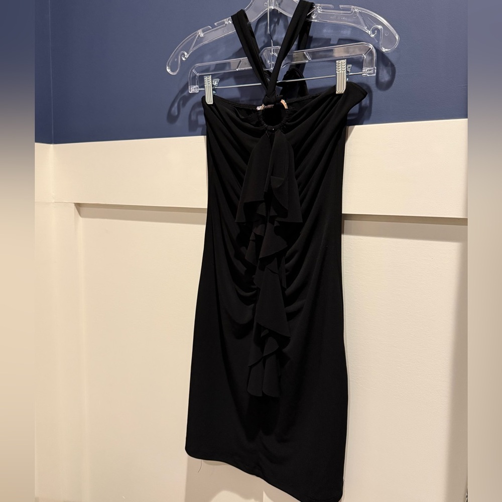 Black Ruffle Front Halter Mini Dress - Women - Picture 5 of 7